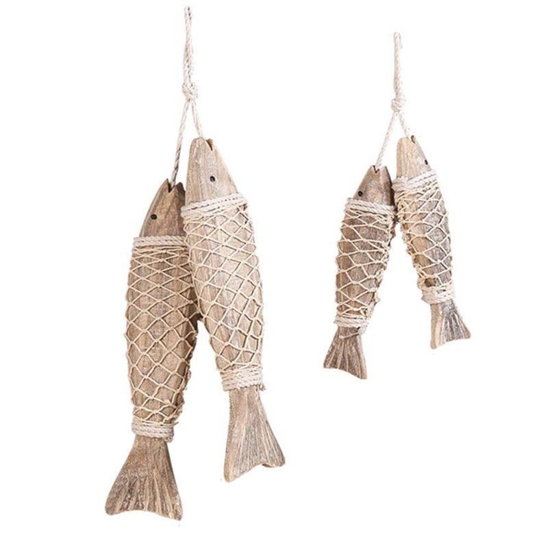 YK Decor Beach Decor Vintage Wood Fish Wall Hanging Ornament for Home Bathroom Nautical Theme - 4 Pieces Wooden Decorations - Image 1